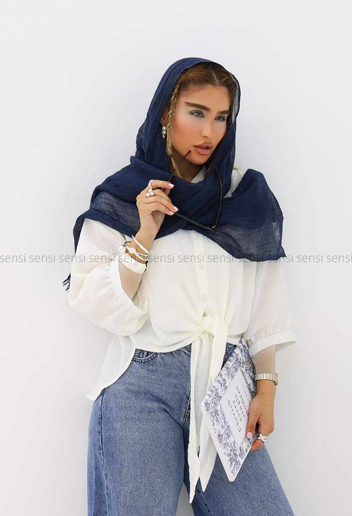 شومیز لینن گره ای پشت بلند کد1006172